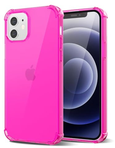 Svanove Étui Transparent en Silicone TPU Souple pouriPhone 12/ iPhone 12 Pro, avec Protection Anti-Choc et pour la Caméra, Rose Fluo