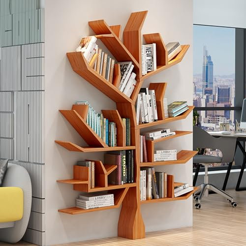 YJLYQF Floating Tree Bookshelf,wall Mounted Large Bookcase for CDs/Movies/Books, Multi-layer Book Storage Organizer for Bedroom Living Room (Color : B, Size : L49.2xD7.9xH63 in)
