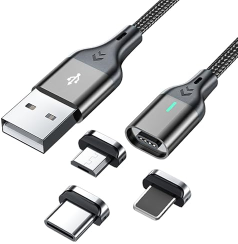 ZIIXII 3 in 1 Magnetisch USB Kabel Nylon [1M/3.3FT] Magnet Multi USB Ladekabel Magnetic Datenkabel Schnellladekabel für Phone 12 Mini SE, Galaxy S20 S10 S7 A50, Xiaomi, Honor