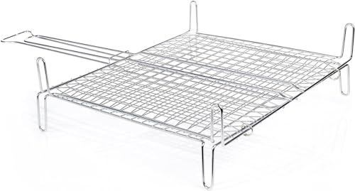 Generico Griglia Barbecue Doppia a Rete Bombata con Piedi in Filo di Acciaio Cromato, Graticola Resistente e Versatile per Grigliate Perfette (27x37 cm)