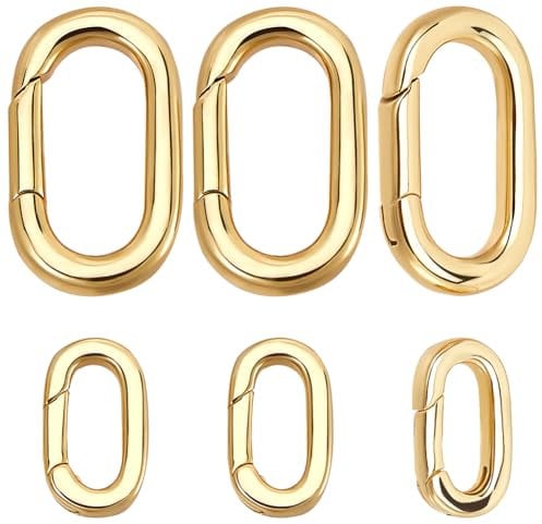 Beebeecraft 1 Box 8Pcs Spring Oval Rings Real 18K Gold Plated Brass Gate Ring Split Snap Clip Hooks Carabiner Lock Clasps Spring Keyring Buckle for Jewelry Making Supplies Necklace Bracelet DIY Crafts