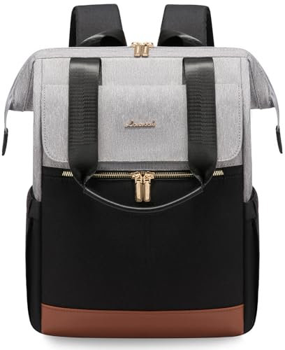 LOVEVOOK Zaino da donna, per computer portatile, impermeabile, Grigio e nero, 15,6 pollici, Casual