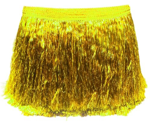 Duories 20cm x 3m Lametta Fransenborte Fransenbordüre Fransenband Dekoband Tanzfransen Schnittfranse Lametta Girlande Fransenbesatz zum Nähen,DIY Basteln,Kostüme Vorhänge Party Weihnachts Deko,Gold