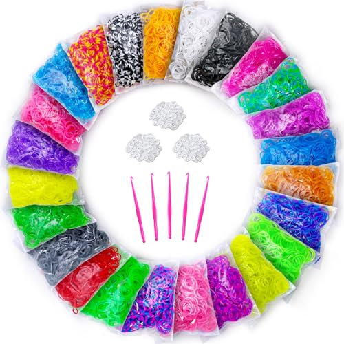 ROSHUKG 5100 Loom Bänder Set für Kinder, 24 Farben Gummibänder Set für Kinder Weben DIY Basteln Geschenk