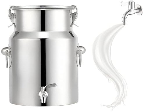 KELUNIS Edelstahl Milchkanne Versiegelter Eimer Mit Deckel Milchkannen Schwerlast Milchkanister Mit Zapfhahn Zur GeträNkeausgabe,5L