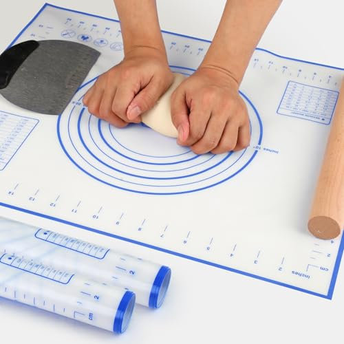 Tappetino da Forno in Silicone Antiaderente,Stuoia Pasticceria Antiscivolo,Tappetino per pasticceria in silicone con Misure,Riutilizzabile Stuoia di Fondente,per Pizza,Macaron (Blu, 60×40cm)