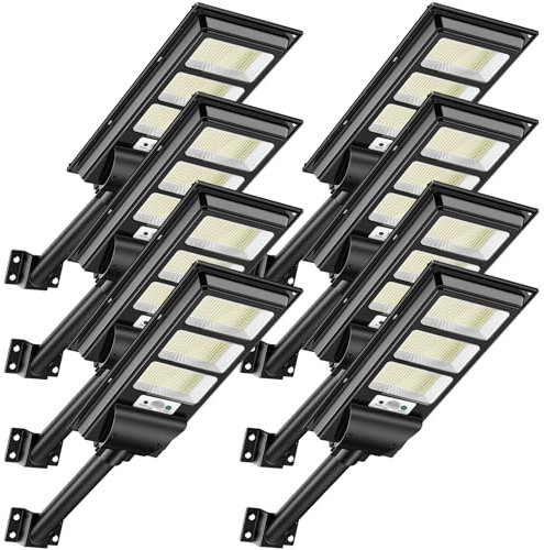 Hondony 8Pack 300W Lampe Solaire Exterieur,White Light 6500K DéTecteur de Projecteur LED Jardin Lampe avec TéLéCommande, IP65 Impermable Pour Rue Garage Éclairage public
