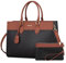 LOVEVOOK Laptop Handtasche Damen, 15,6 Zoll Shopper Tasche Schultertasche Laptoptasche Groß Aktentasche PU Leder Umhängetasche Businesstasche Arbeitstasche Women Shoulder Crossbody Bag，Schwarz Braun