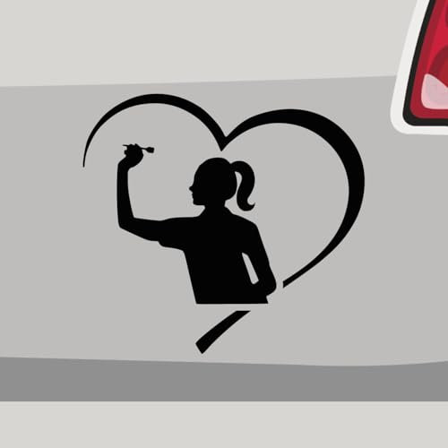 Aufkleber - Herz Dartspielerin Bullseye - Sticker, Folienaukleber für Auto, Motorrad, Fahrrad, Laptop, LKW (Sparset | Schwarz)