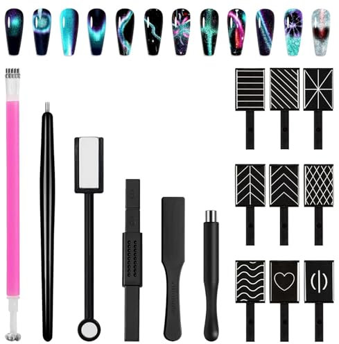 YBCCBY 15Pcs Cat Eye Magnet, Strong Magnet Nail Art Pen Tool, 3D Magnetic Cat Eye Effect, Double-Head Strong Suction Nail Magnet Pen for 3D Magnetic Cat Eye Gel Polish UV Gel Nail DIY Salons