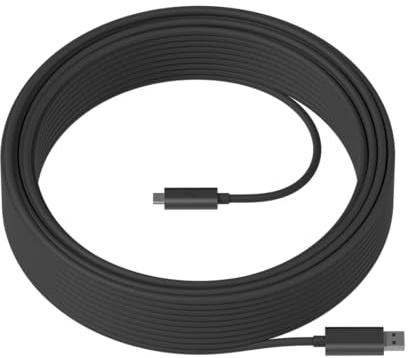 Logitech Strong USB Cable (10m) Extended-Length SuperSpeed USB 3.1Gen 2 10Gbps Cable, Active Optical Cable, Plenum Rated – Graphite (New)(Renewed)