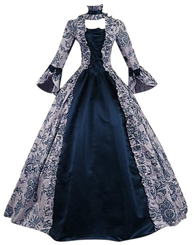 Générique Robe Médiévale Femme Renaissance Baroque Robes Médiévale Rétro Manches Trompette Victorienne Gothique Grandes Tailles Maxi Robe Carnaval Halloween Fête Femmes Cosplay Carnaval Victorien