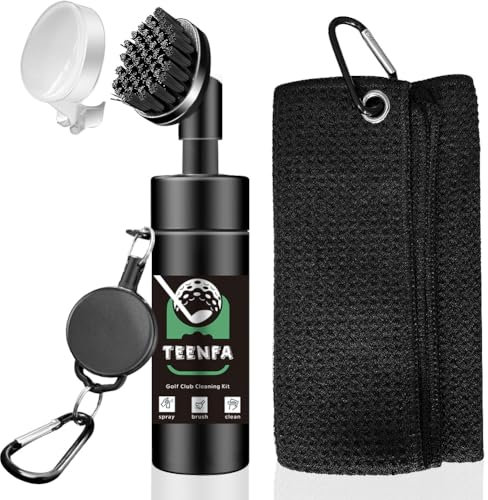 Golf Club Brush Groove Cleaner - Golf Club Cleaning with Built-in Water Spray with Strong Retractable Keychain - Golf Cleaning Towel Gift for Men