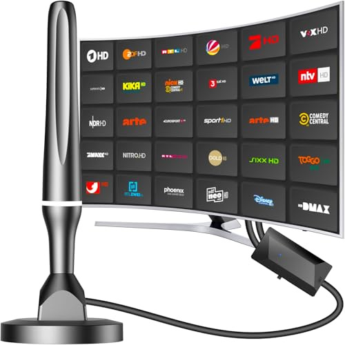 DVBT2 Antenne, DVB-T/DVB-T2-Antenne, Stärkere Stabantenne für digitales Fernsehen/Digital TV/DAB Radio/DVB-T2 Tuner Stick, Maximale Signalqualität - Mit Magnetfuß 3m Kabel - White