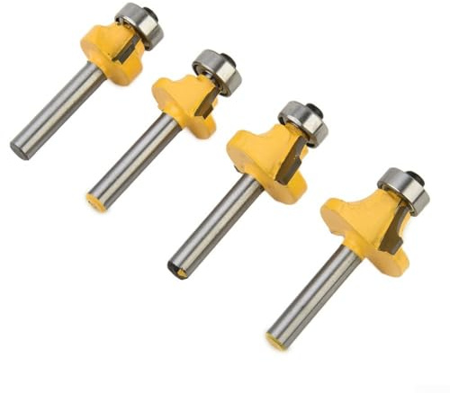 Yuanpgky 4 x 1/4-Zoll-Schaft Rundfräsen-Bit-Set mit 1/2, 3/8, 1/4, 1/8 Zoll Radius für Holzbearbeitungskanten, Perle für Kantenformung, kompatibel mit den meisten Power-Oberfräsen