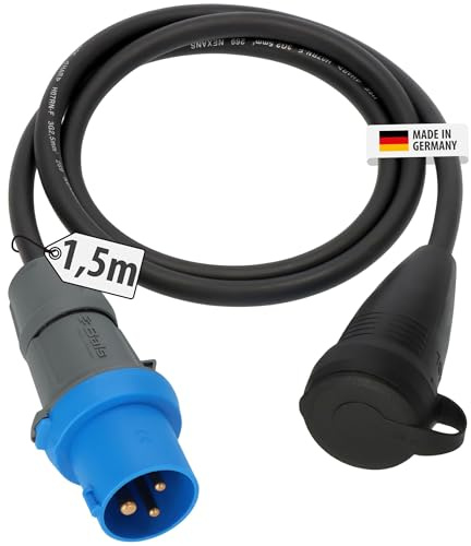 Brennenstuhl Camping Adapterkabel/CEE-Adapter mit CEE-Stecker und Schutzkontakt-Kupplung (1,5m Kabel in schwarz, H07RN-F 3G2,5, 230V/16A, für ständigen Einsatz im Außenbereich IP44, Made in Germany)