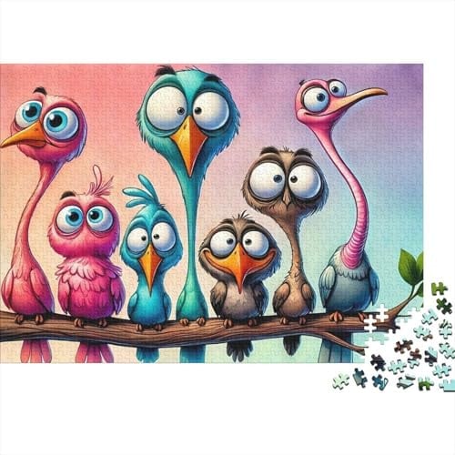 Cartoon Birds Group 1000Pc Puzzle for Adults & Kids Goofy Cartoon Bird Group Fun Present & Activity for Home Age 12 Years Up 52x38cm/1000pcs