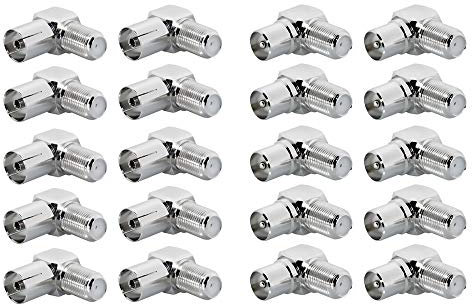ARLI 20x TV Winkeladapter – 10x IEC Stecker + 10x IEC Buchse 9,5 mm auf F-Kupplung | 90° Koax Antennenadapter Set für SAT DVB-T2 DVB-C2
