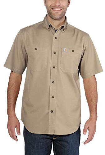 Carhartt Men's Rugged Flex Rigby Short-Sleeve Work Shirt, Dark Khaki, XL