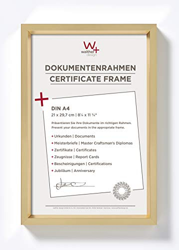 walther design Bilderrahmen gold 21 x 29,7 cm (DIN A4) mit Passepartout, Steel Style Kunststoffrahmen ES130G