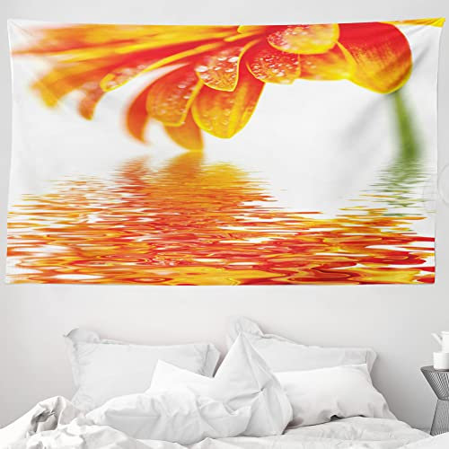 ABAKUHAUS Blume Wandteppich und Tagesdecke, Sun Flower Reflexion aus Weiches Mikrofaser Stoff Waschbar ohne Verblassen Digitaldruck, 230 x 140 cm, Orange