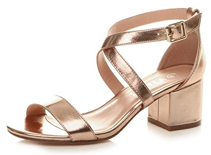 AJVANI Womens ladies mid low block heel peep toe ankle strap strappy party sandals size