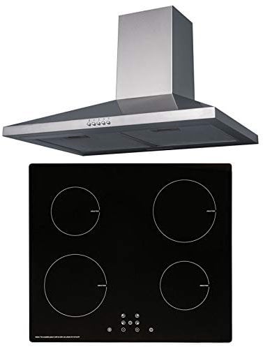 SIA 60cm Black 4 Zone Touch Control Induction Hob & Stainless Steel Cooker Hood