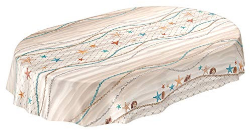 ANRO Wachstuch Tischdecke abwaschbar Wachstuchtischdecke Wachstischdecke Seestern Fischnetz Sand Strand Oval 220x140cm