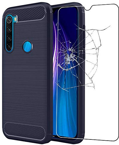 ebestStar - Funda para Xiaomi Redmi Note 8T, Carcasa Capa Protectora Carbono TPU, Antigolpes, Azul Oscuro + Cristal Templado