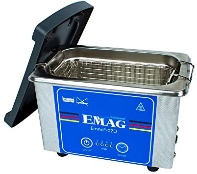 EMAG Ultraschallreiniger Emmi 07D Edelstahl I Brillenreinigungsgerät auch Schmuck & Uhren + Timer I Ultraschallreinigungsgerät aus Deutschland I 500ml