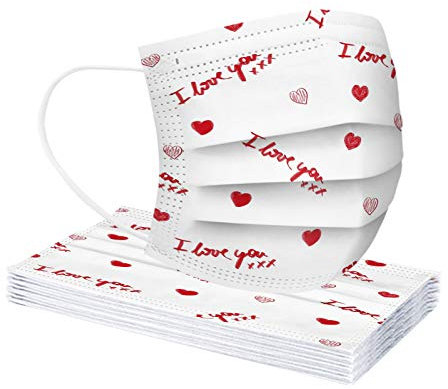 RUITOTP 10/100 PCS Unisex Erwachsenen Protektor Schal für Valentinstag - Mode Universal süße sees Print 3 Schicht elastische Earloop weichen Schal für Frauen Männer-21130-21
