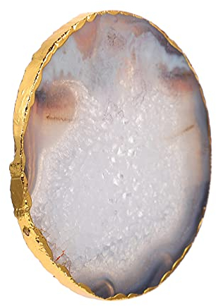 Garneck Grau Achat Untersetzer Natürliche Geode Stein Untersetzer Achat Scheibe Trinken Bahn mit Gold Rim Kaffee Tisch Tasse Matte für Zu Hause Erhalten Erhalten Bar Housewarming 8-10Cm