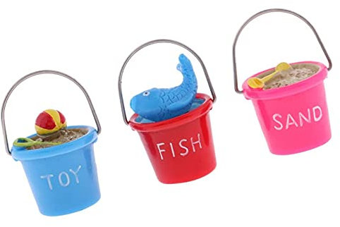 Inzopo 1/12 Scale Doll House Miniature Garden Accessory Outdoor Summer Beach Bucket Sand Pail Micro Landscape Scenery Mini Beach Bucket Model Ornaments Accessories, 3Pcs Random Color