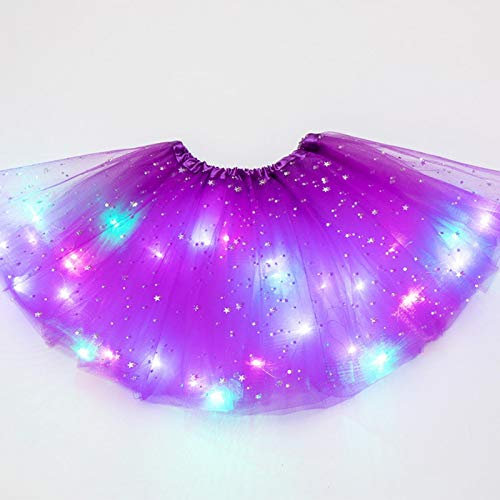 Gonna tutù per ragazze, gonna a tutù con luci a LED, gonna a tutù in tulle luminoso, gonna da ballo a LED da principessa, costume da danza per feste di Natale, Viola scuro, Taglia Unica