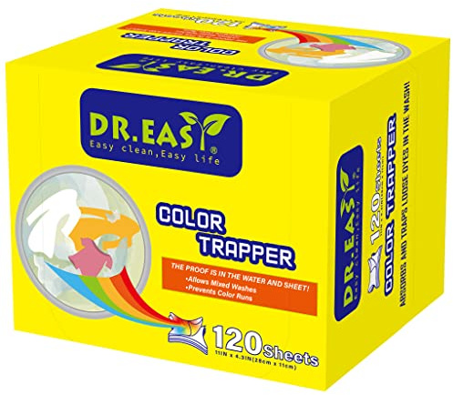 DR.EASY Feuilles Color Trapper pour lessive 120ct, élimine les colorants, fluorescents et métaux lourds, préserve la couleur d'origine, texture à pores spéciaux absorbant les colorants, sans parfum