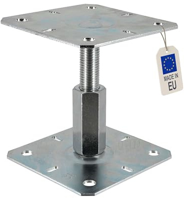 Embase pied de poteau réglable - Platine 130x130mm - M20 - Acier galvanisé à chaud - Ht de 100 à 150 mm - Fabrication Europe