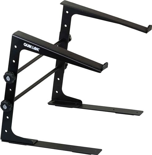 QUIK LOK - LPH/009 Multifunctional and Modular Table Stand, Base with Plates 30.5 cm x 3 cm, with Rubber Strips, Two Clamps Supplied, Height Adjustable, Steel, Colour Black
