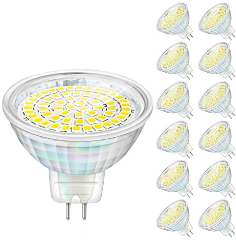 HFCDL Ampoules LED MR16, Spot GU5.3, Remplace Le Spot Halogène 50 Watts, 4W 460 Lumens, Blanc Froid 6000K, 12V AC/DC, Non-Dimmable, Paquet de 12