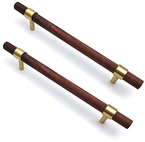 SYZOW 6 Stück holzgriffe für schränke schrankgriffe Nussbaum 160mm lochabstand Griffe für Küchenschränke Schrankgriffe-TüRgriffe Schubladengriff Stoßgriff Griffe Messing