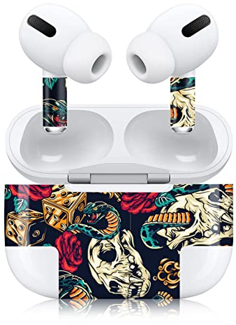 Finest Folia Aufkleber Set kompatibel mit Apple AirPod Pro kabellose Bluetooth Kopfhörer und Ladecase Vinyl Folie Skin Design Cover passgenau R190 (Pro, 01 Skulls and Snakes)