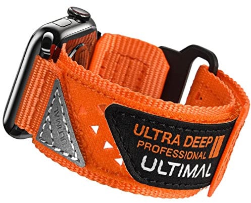 Ultimal - Cinturino compatibile con Apple Watch da 45 mm, 44 mm, 42 mm, morbido nylon sportivo, traspirante, chiusura in velcro per iWatch Serie Ultra, 8, 7, 6, 5, 4, 3, 2, 1, SE, colore arancione