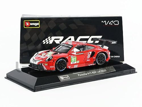 Bburago Race 18-38308 kompatibel mit Porsche 911 RSR, No.91, 24h Le Mans, 2020, 1:43,Fertigmodell