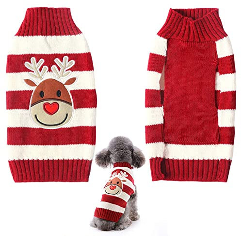 Hundepullover Weihnachten Hund Rollkragenpullover Weihnachten Muster Strickwaren warme Haustier Pullover, Winter Hund Mantel, Pullover Pet-Kostüm für Hundepullover klein mittelgroße Hunde (M, A)