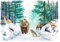 Vlies Fototapete Kinderzimmer Wald Tiere Waldtiere Aquarell - inkl. Kleister - für Kinder Kindertapete Wandtapete Vlies Tapete Motivtapeten UV-Beständig Montagefertig (368x254 cm) Multi