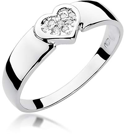 MARKO Weißgold Herzförmiger Damenring aus Gold mit 0,04 Karat Diamanten | 14 Karat Gold (585) | Goldring mit Box | Goldring für Frauen (Weißgold, 51 (16.2))