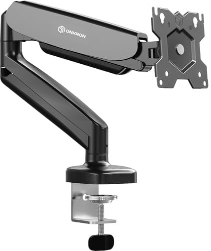 ONKRON Gas Spring Monitor Arm for 13 – 32 Inch Screen, Single Monitor Arm Desk Mount up to 8 kg - Desk Mounted Monitor Arm VESA 75x75 & 100x100/PC Monitor Mount Arm Tilt Swivel Rotation G50-B Black