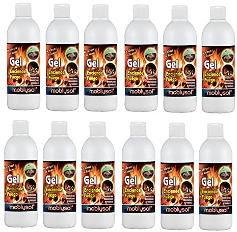 Moblysol Caja 12 Botellas Gel Enciende Fuegos. Botellas de 500 ml..