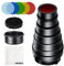 Lapgood Kit Snoot Conico in Lega di Alluminio con 5 Filtri Gel Colorati e Griglia a Nido d'ape per Supporto Bowens,Strobo da Studio,Chiaro di Luna,Flash,Lampeggiatore (Snoot02)