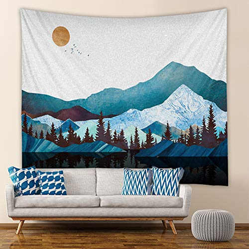 Wandteppich Blauer Abstrakter Berg Wandtuch Art Wall Wandteppich Aesthetic for Bedroom Living Room Tapestry Wand Teppiche Wall Home Decor Wandbehang (150x130cm)