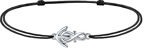 J.Endéar Fußkettchen Infinity Anker für Damen Mädchen Sterling Silber 925 Cord Handgefertigt Schmuck Sommer Strand Unendlichkeit Liebe Freundschaft Geschenk, Schwarz